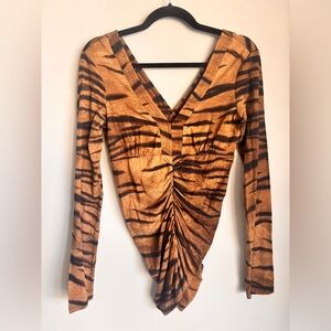 Brown Animal Print Longsleeve Ruffle Women’s Shirt